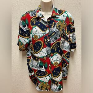 Vintage 80s 90s Westbound Petites Nautical Print Blouse.  Sz 10P.  Shoulder pads